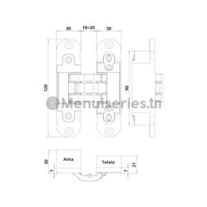 Charnière invisible IN305 tunisie menuiseries.tn menuiserie menuisier cuisine dressing couvre chant mdf PVC